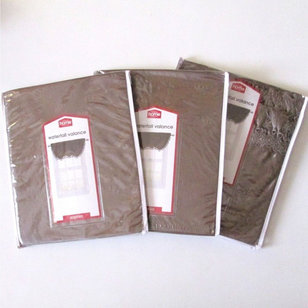 JC Penney Home 3 Waterfall Valance Lot Sophia Mineral Dust Color Tassel Fringe